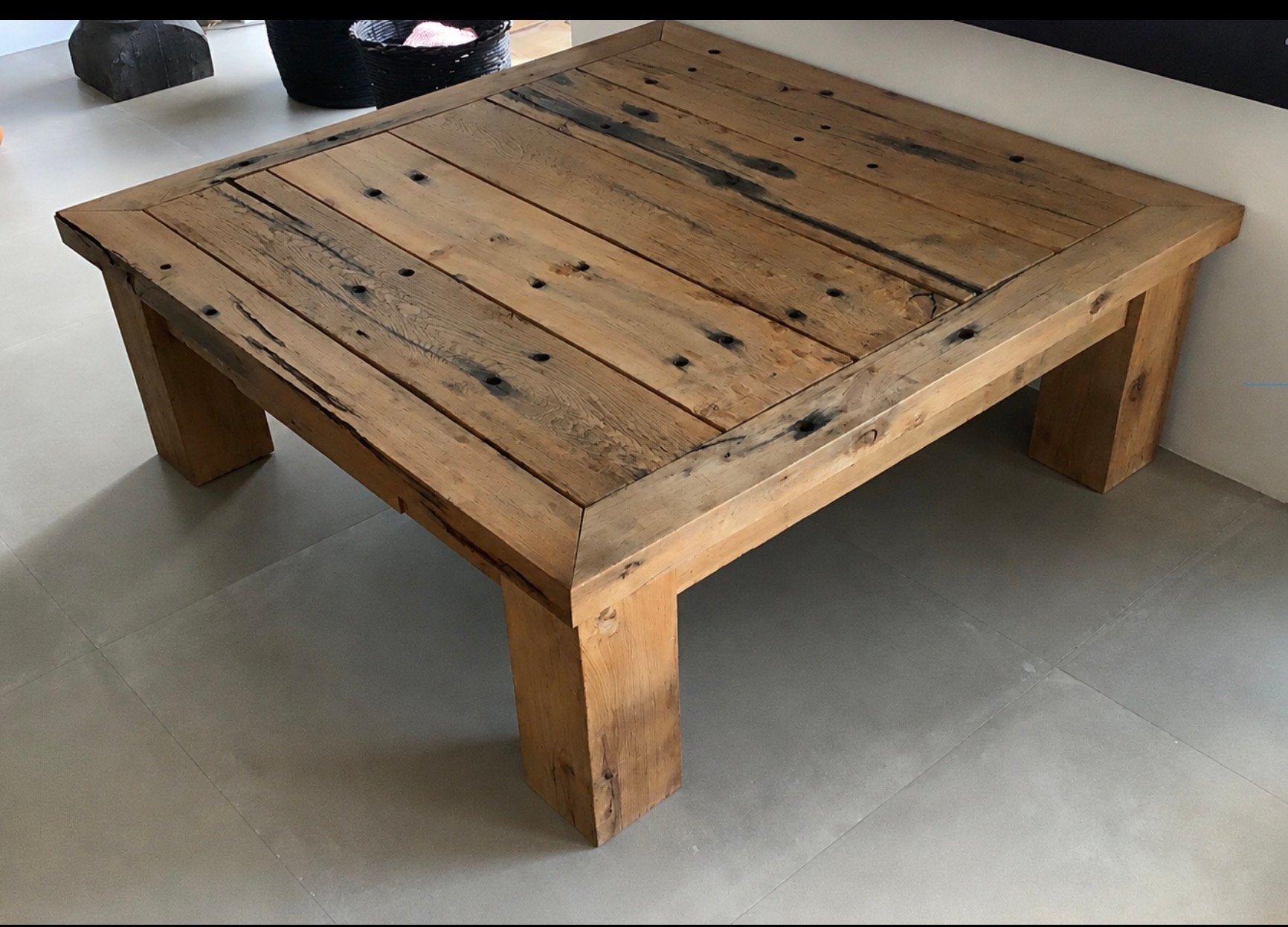 Salontafel van wagonplanken, Huis en Inrichting, Tafels | Salontafels, Ophalen, 100 tot 150 cm, 50 tot 100 cm, Zo goed als nieuw