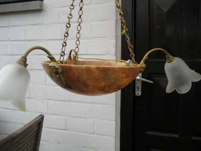 Twee antieken kroonlampen in albast, Ophalen of Verzenden