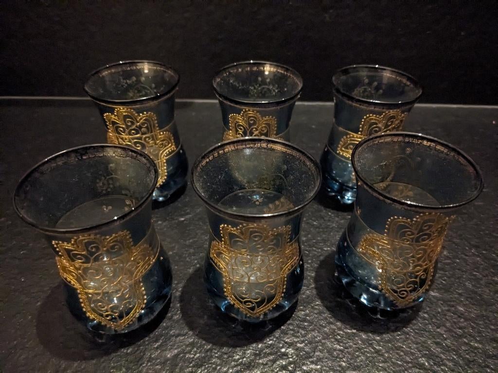 6 Turkse theeglazen uit Tunesië, Glas of Glazen, Ophalen of Verzenden, Overige stijlen, Glas