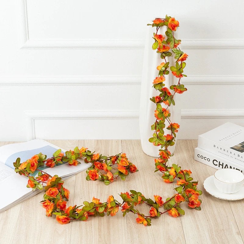 Oranje Kunst Rozen Slinger / Kunstplant Bloem Hangplant, Huis en Inrichting, Woonaccessoires | Kunstplanten en Kunstbloemen, Verzenden
