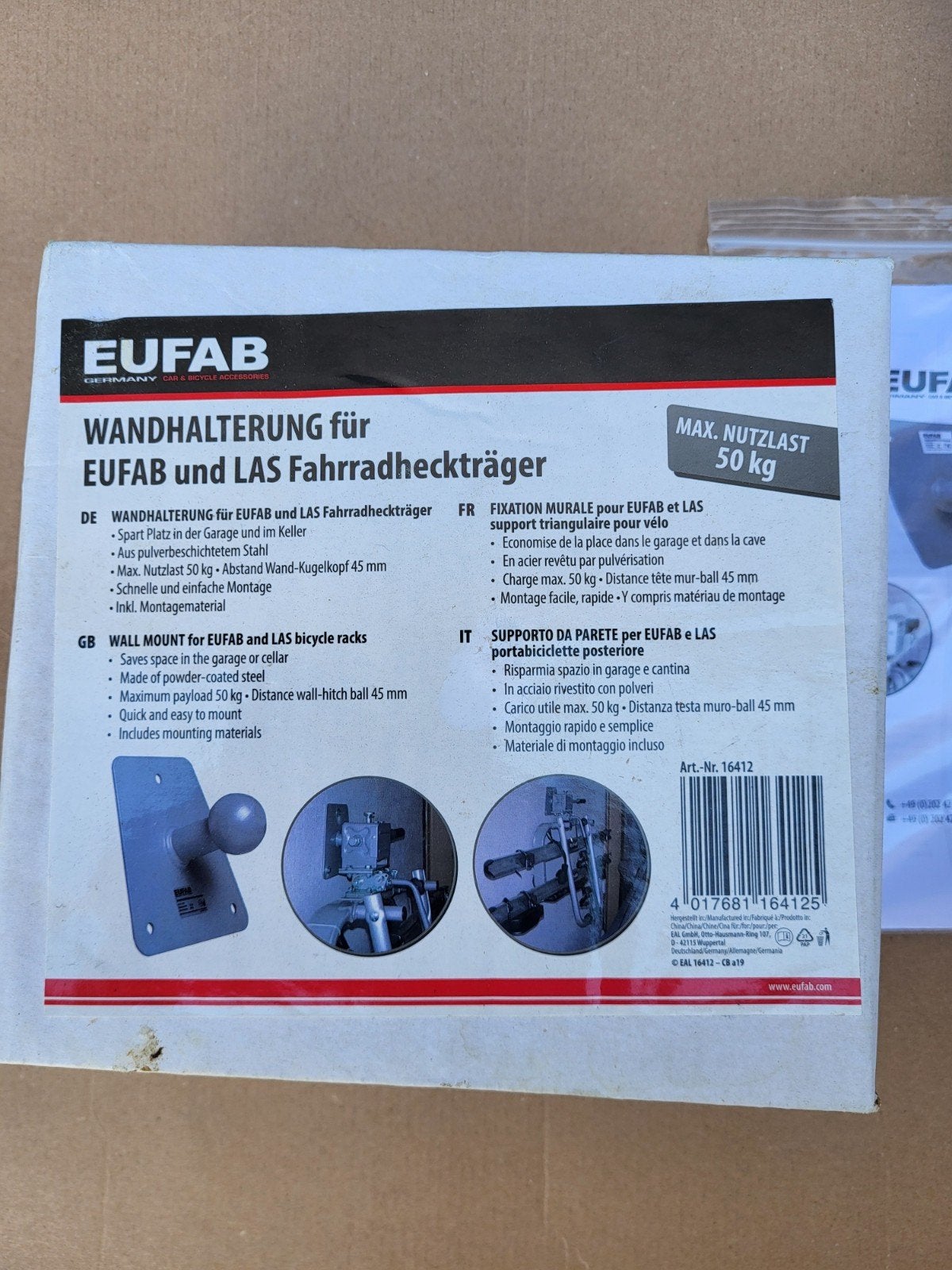 EUFAB Wandhouder voor fietsendrager - Nieuw in doos, Auto diversen, Fietsendragers, Ophalen of Verzenden, Nieuw, Fietsendrager-accessoire
