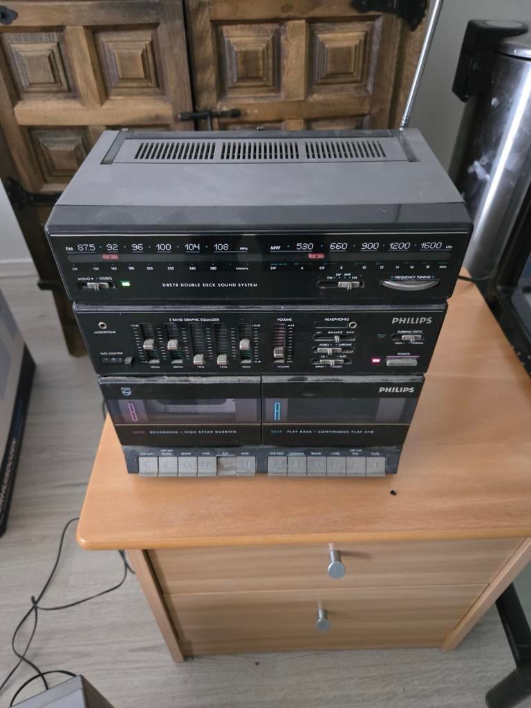 Philips D8578 Dubbel Cassettedeck Sound System met Speakers, Philips, Gebruikt, Draagbaar, Ophalen