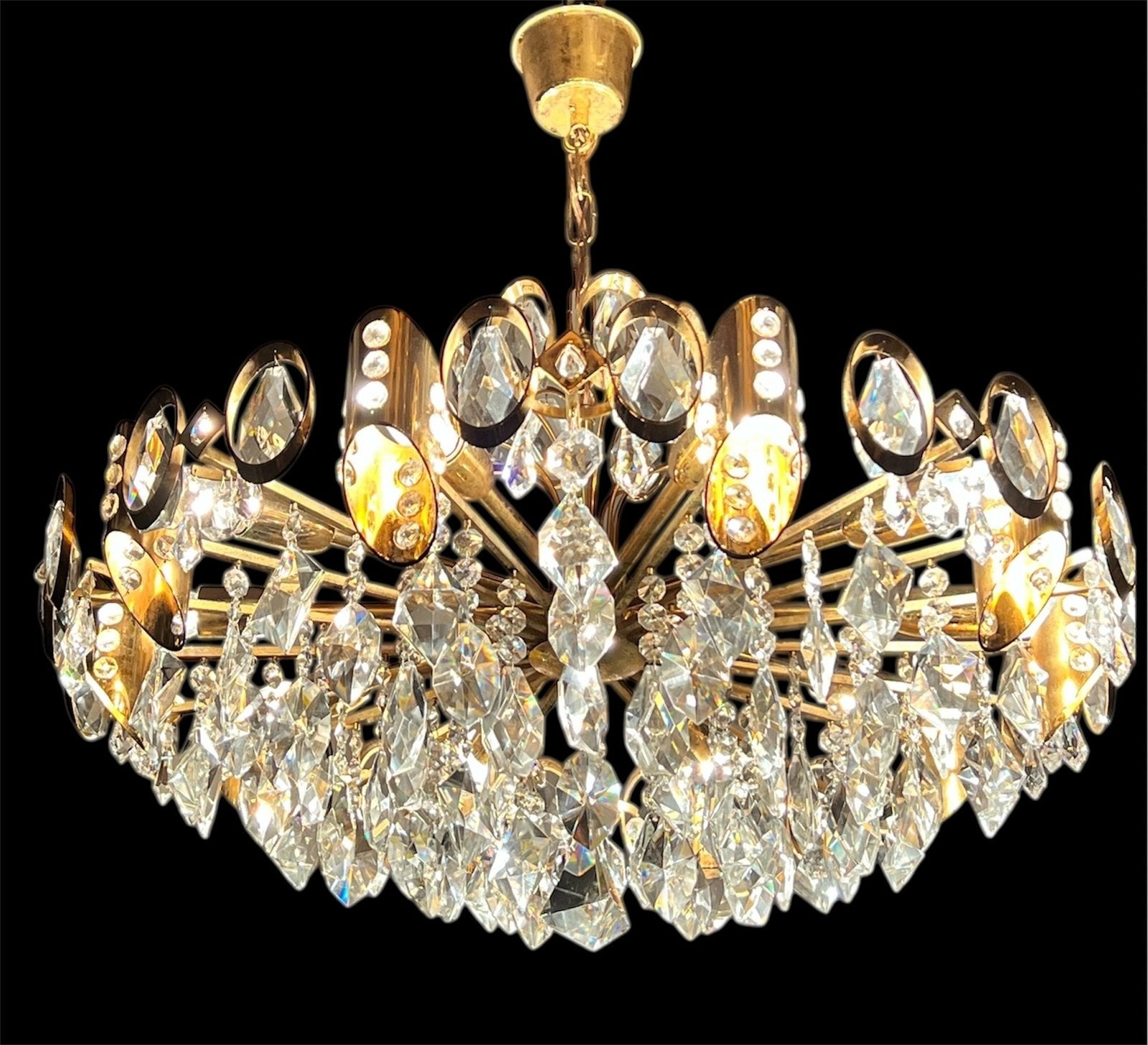Zeldzame Vintage Palwa Kristallen Kroonluchter – ca. 1960/70, Ophalen of Verzenden, Zo goed als nieuw, Glas, Vintage design regency empire antiek