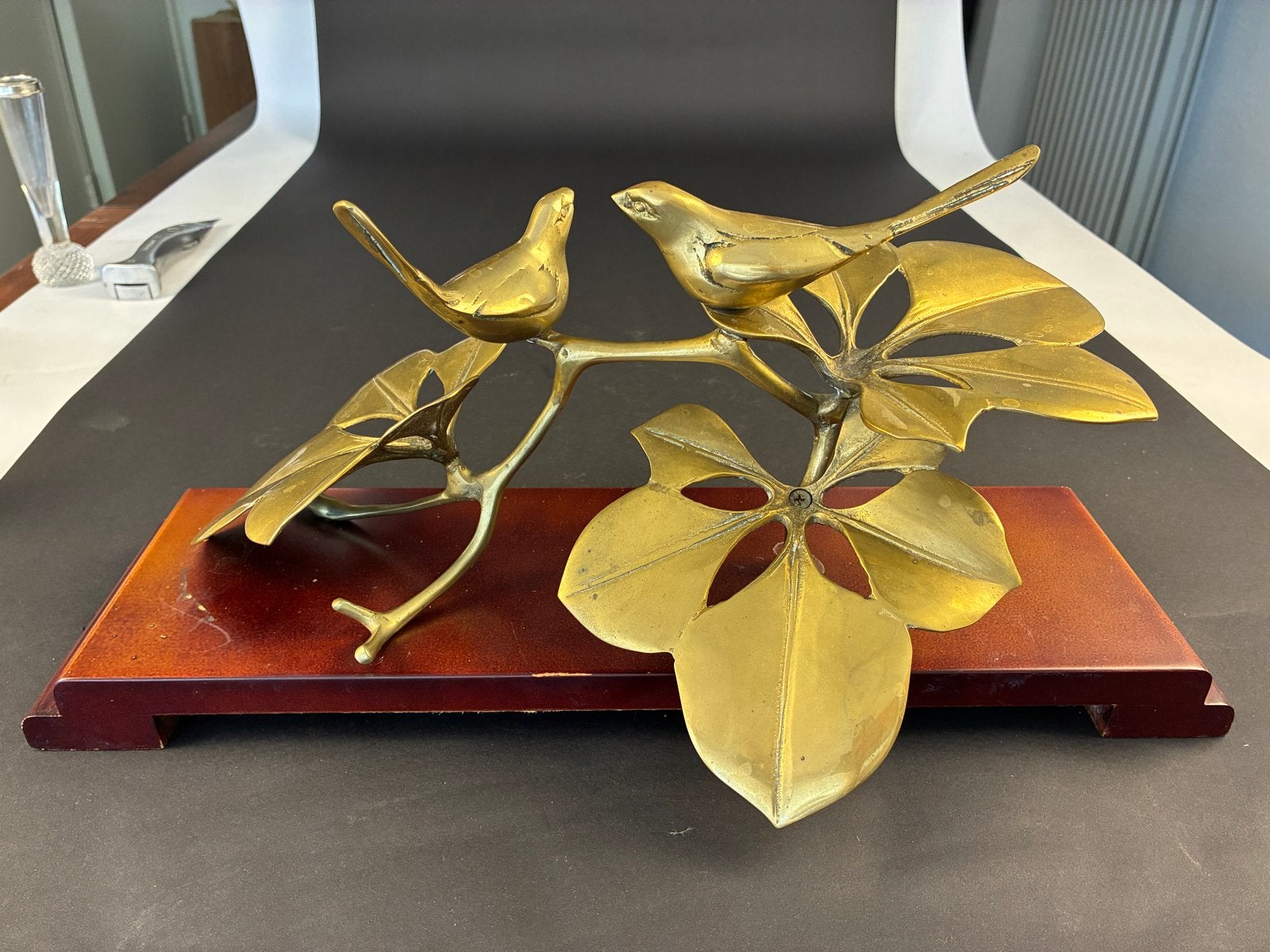 Vintage Messing Vogels op Tak met Bladeren - Decoratief, Ophalen of Verzenden, Koper