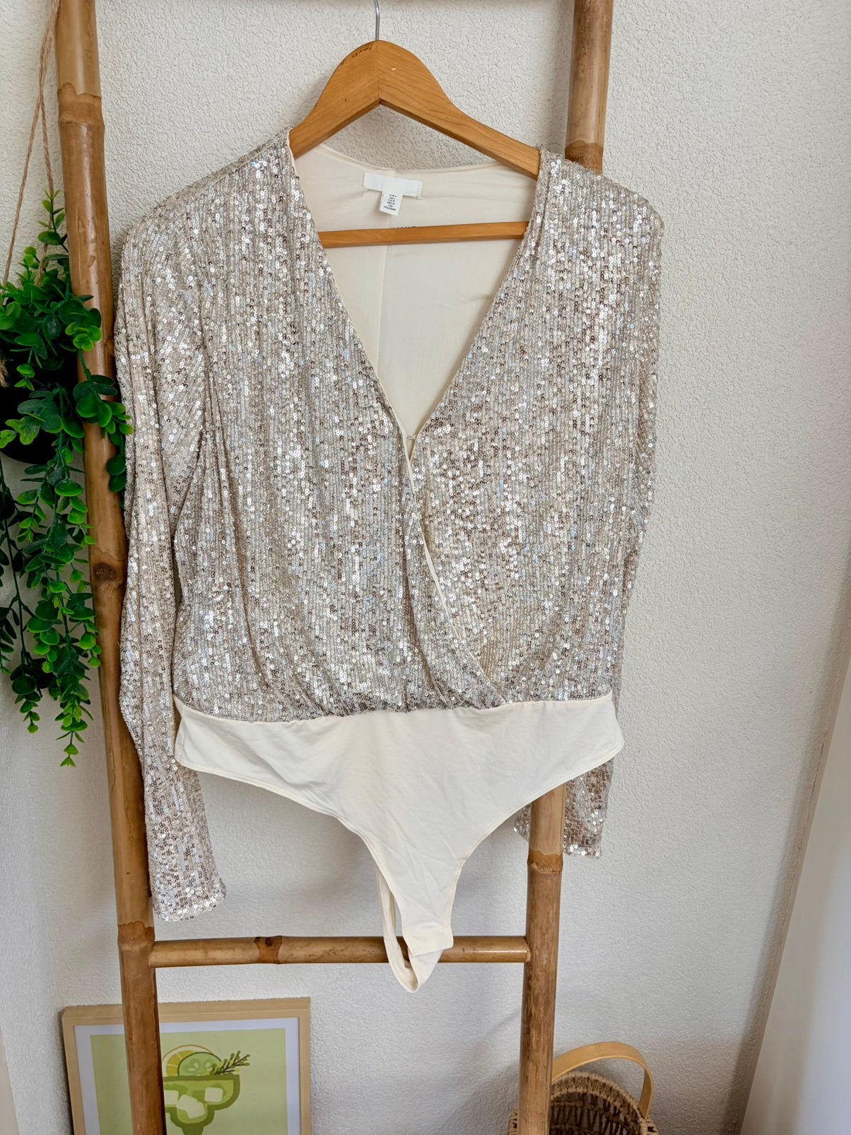 H&M pailletten body maat L, Kleding | Dames, Tops, Maat 38/40 (M), Ophalen of Verzenden, Zo goed als nieuw, Lange mouw