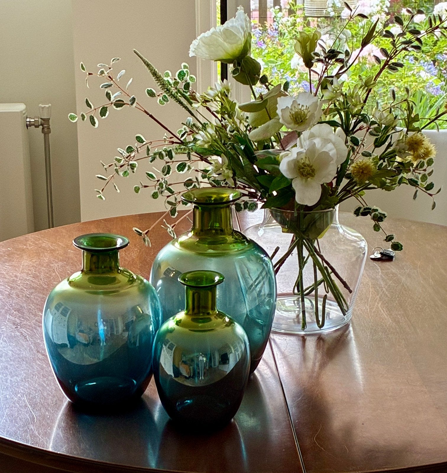 Mondgeblazen vintage vazenset, Antiek en Kunst, Antiek | Glas en Kristal, Ophalen of Verzenden