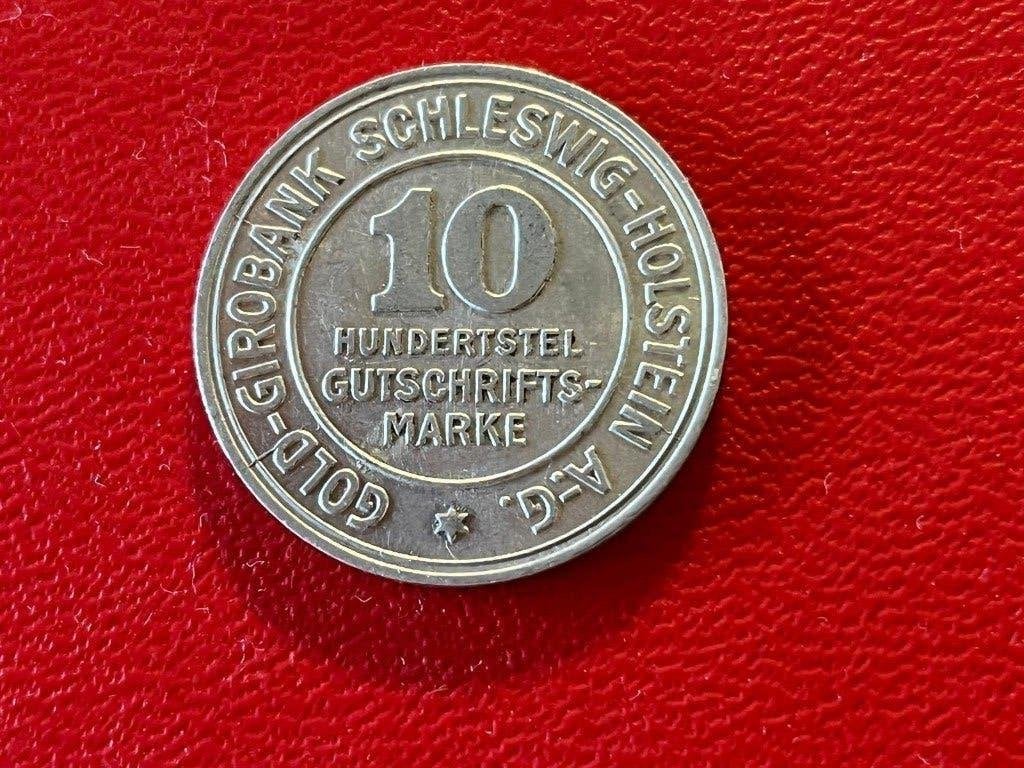 10 Hondertste mark 1923 uit Sleeswijk/Holstein, Ophalen of Verzenden, Duitsland
