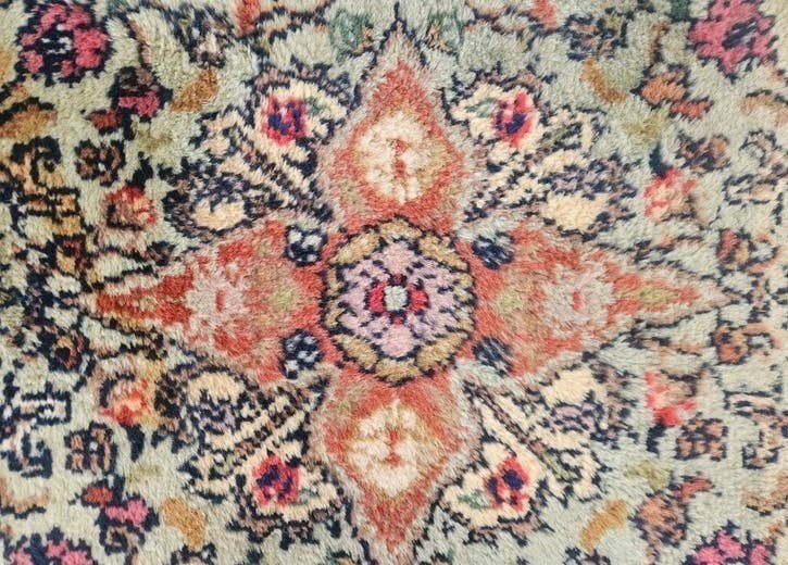 Handmade Persian wool Tabriz carpet loper mintgreen 90x180cm, Gebruikt, ., 200 cm of meer, Roemenië
