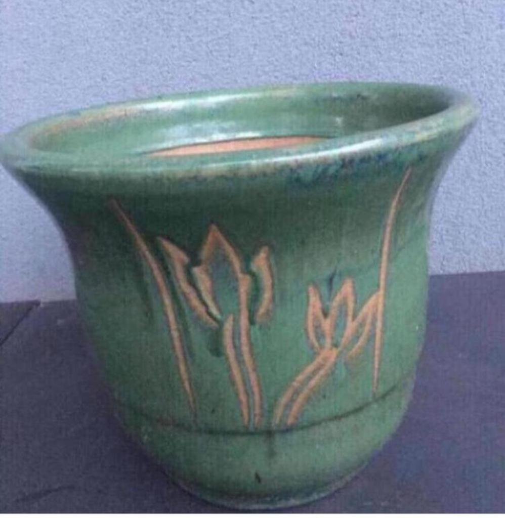 Prachtige tulpen bloempot groen 32cm Oud Hollandse stijl, Tuin en Terras, Balkon, Rond, Zo goed als nieuw, Minder dan 40 cm