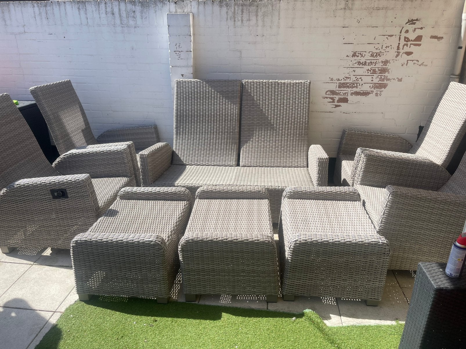 Complete beige/grijs kleurige tuinset, Ophalen, Gebruikt, Rotan, 6 zitplaatsen
