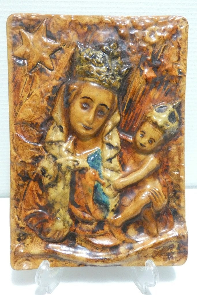 Antiek reliëf Heilige Maria en Jezus - Russel Tiglia [1944], Antiek en Kunst, Ophalen of Verzenden