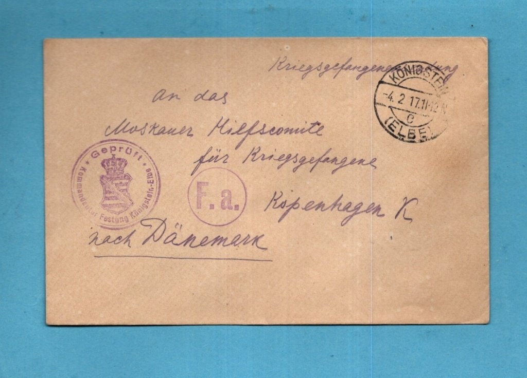 Oude WO1 gevangenenpost brief - Q086 uit 1917, Postzegels en Munten, Verzenden, Duitse Keizerrijk, Gestempeld