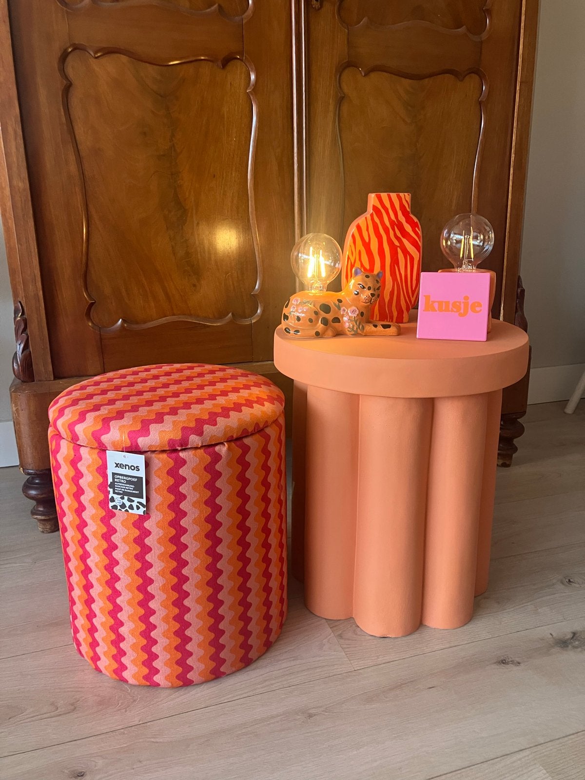 Set woonaccessoires in oranje en roze tinten van Xenos, Ophalen, Zo goed als nieuw