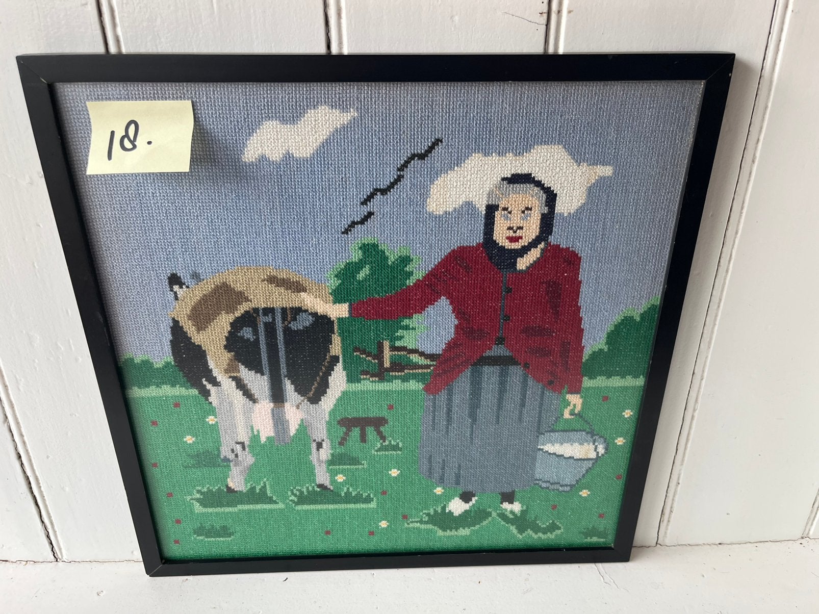 Handgemaakt borduurwerk kruissteek nr 18 boerin in klederdra, Ophalen of Verzenden, Minder dan 50 cm, Schilderij