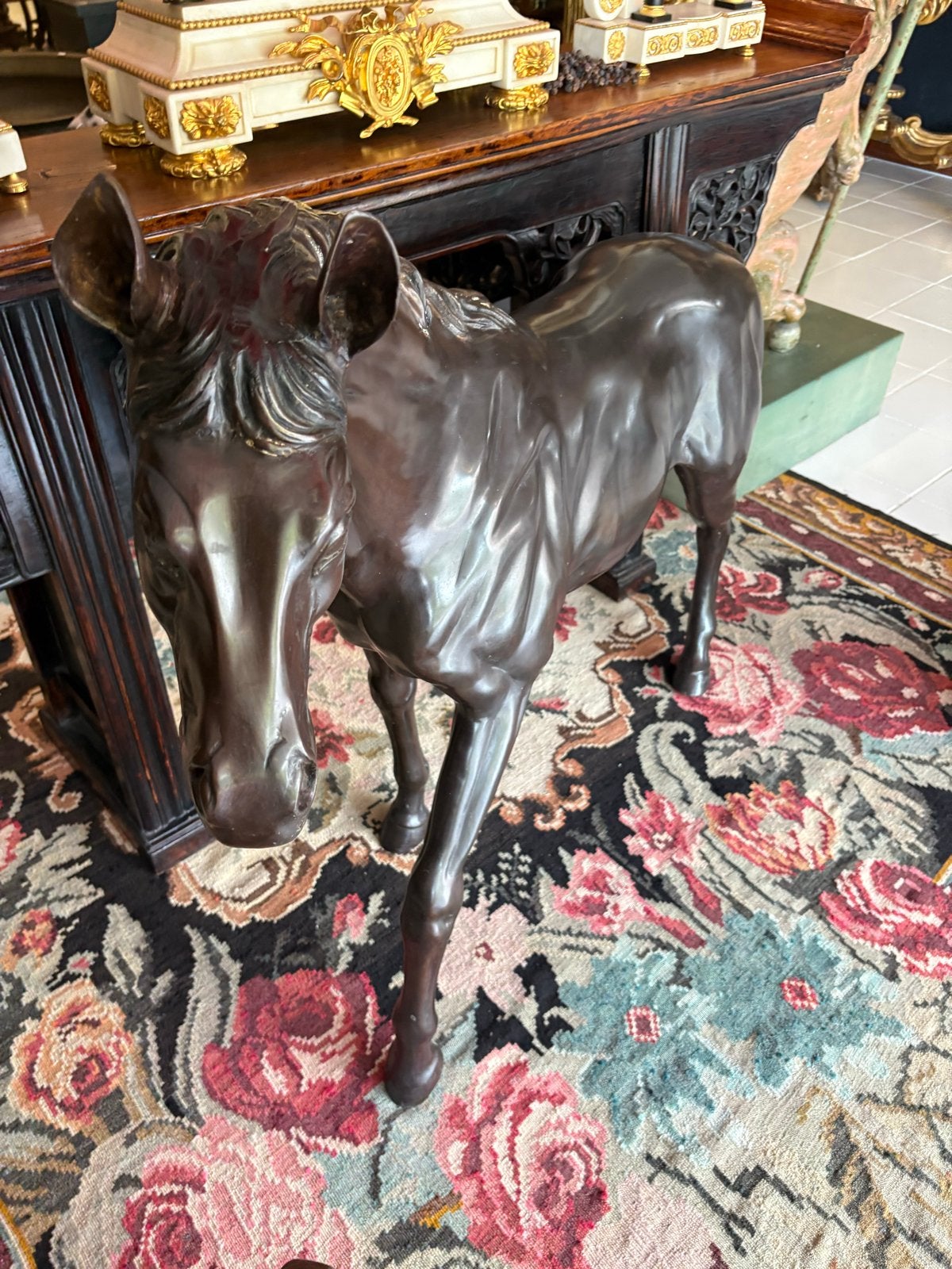 Groot bronzen paard, 20e eeuw - 110 cm hoog, Ophalen, 1 meter - 2 meter, Beeld, Bruin