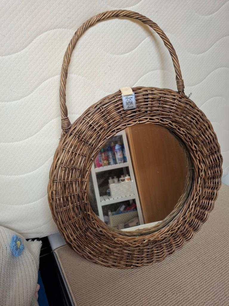 Riviera maison spiegel rond rattan, Ophalen, Minder dan 50 cm, Rond, Zo goed als nieuw