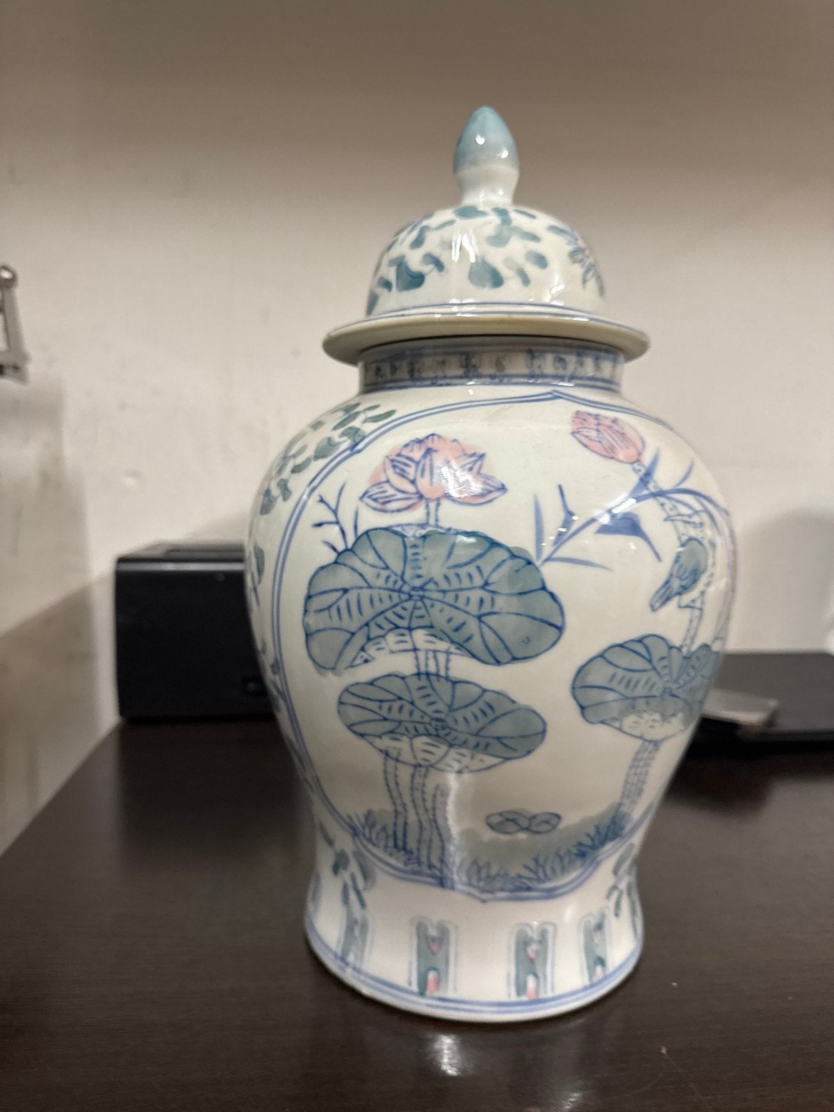 Chinese Porseleinen Dekselpot - Lotus & Vogels, Ophalen of Verzenden