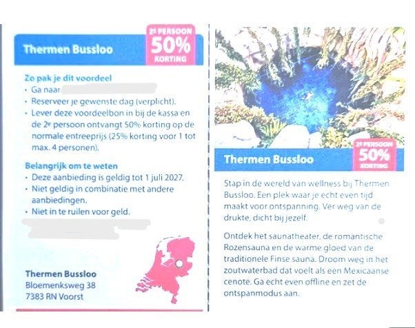 Thermen Bussloo 2e persoon 50% korting, Drie personen of meer, Kortingsbon, Spa of Sauna