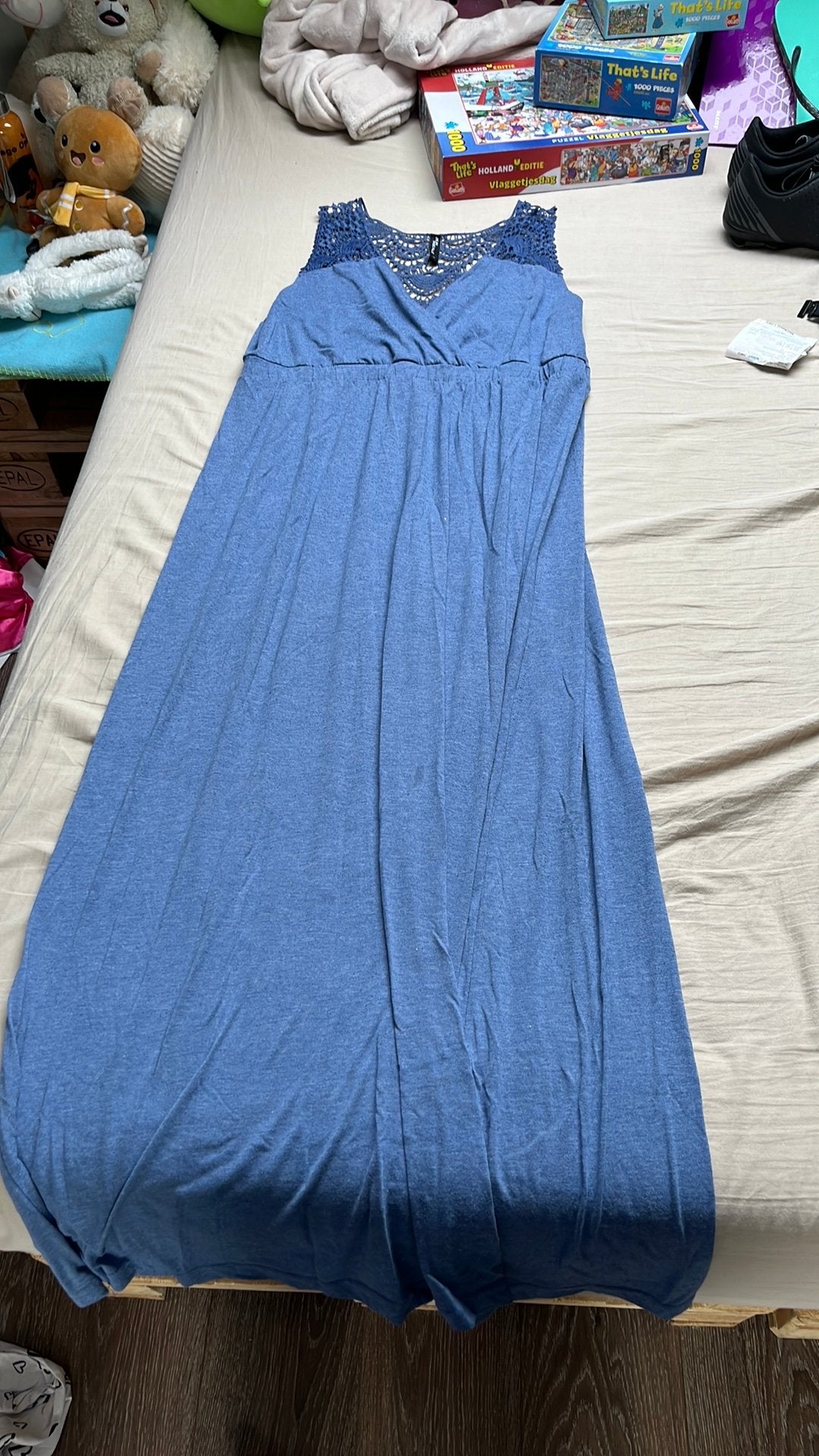 Jean Pascale Maxi Jurk met Kant - Maat XL, Blauw, Maat 46/48 (XL) of groter, Ophalen of Verzenden, Zo goed als nieuw