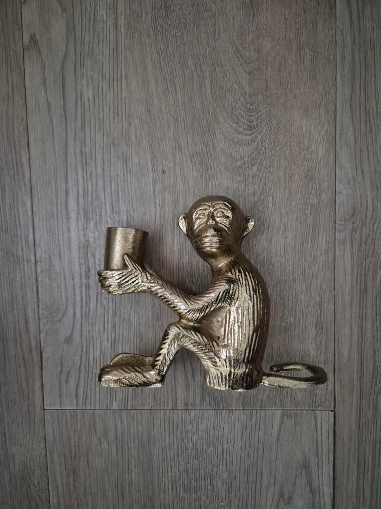 Gouden Aap Kandelaar, Huis en Inrichting, Woonaccessoires | Kandelaars en Kaarsen, Overige kleuren, Ophalen of Verzenden, Zo goed als nieuw