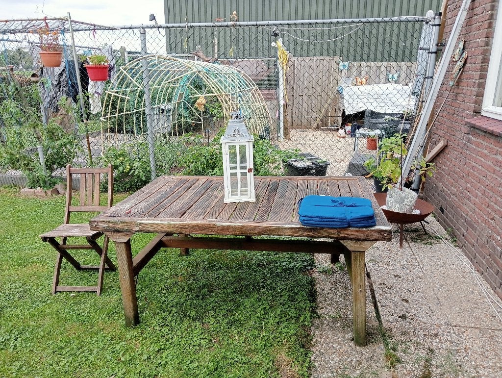 Tuinset en bankje hout, 35 euro zelf houtverfen., Ophalen, Gebruikt, Tuinset, Hout