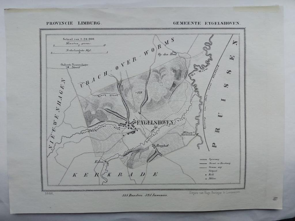 18 / Eygelshoven Kerkrade Limburg Litho uit 1866 J. Kuyper, Ophalen of Verzenden
