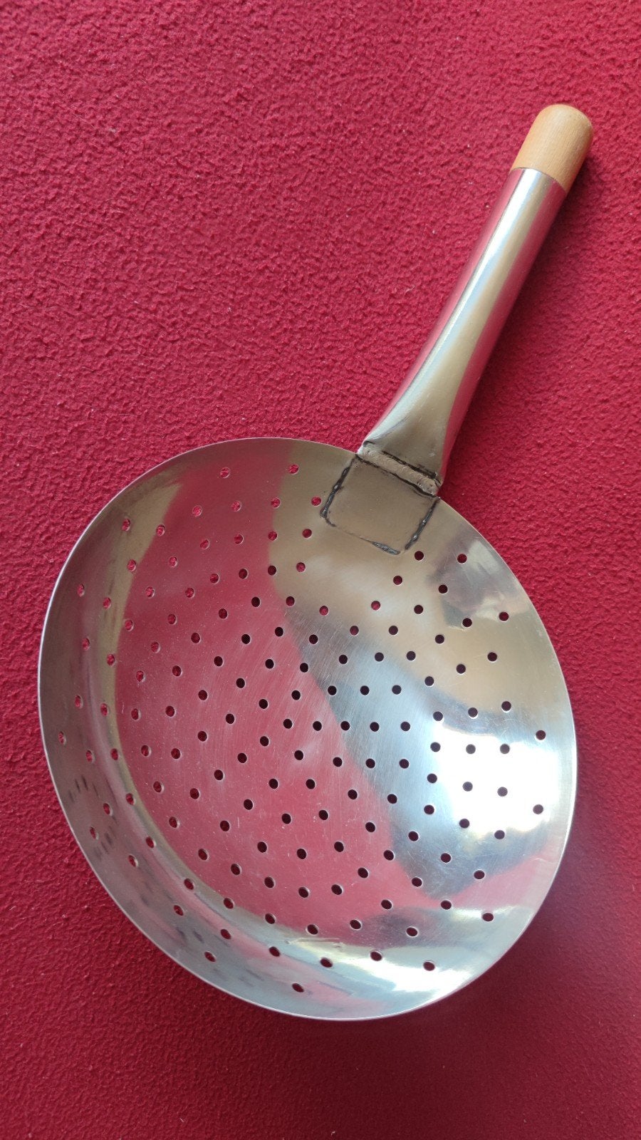 Roestvrijstalen wokschep, zeef, vergiet met steel -  25 cm, Zilver, Ophalen of Verzenden, Metaal, Overige merken