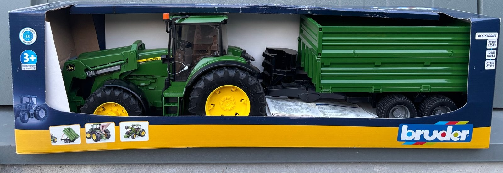 Bruder John Deere 7930 tractor met voorlader en aanhanger, Hobby en Vrije tijd, Ophalen of Verzenden, Nieuw, Tractor of Landbouw