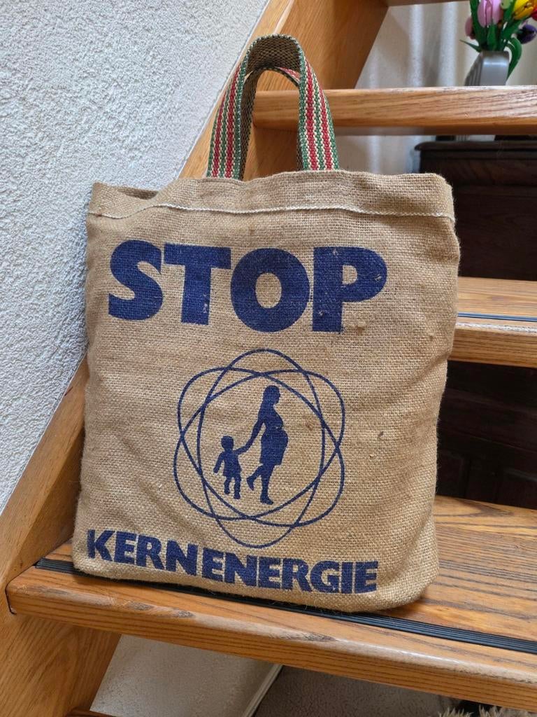 Vintage Jute Tas - Stop Kernenergie - Jaren '70, Antiek en Kunst, Curiosa en Brocante, Ophalen of Verzenden