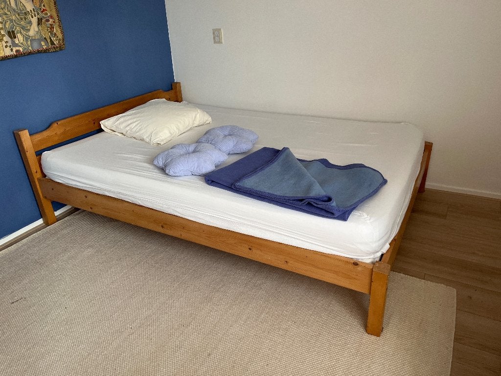 Houten bed 1.40, Ophalen, Gebruikt, Bruin, Tweepersoons