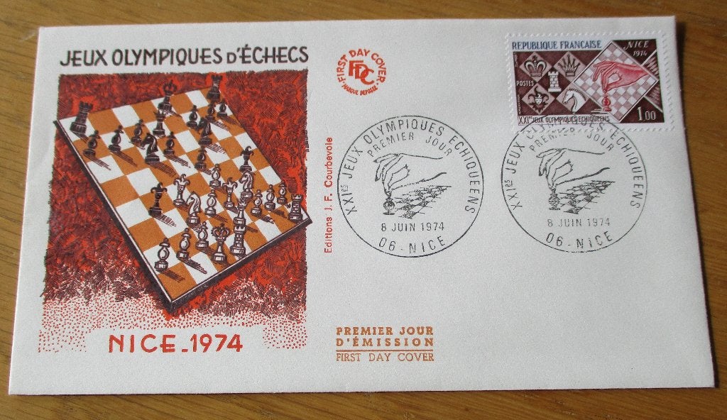 Frankrijk, FDC Schaakolympiade Nice, 1974, Postzegels en Munten, Ophalen of Verzenden, Gestempeld