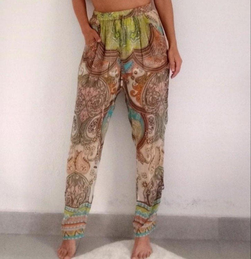 Derhy hippie ibiza luchtige zomerbroek harembroek S M L, Derhy, Ophalen of Verzenden, Gedragen, Maat 36 (S)