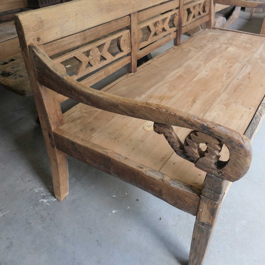 Diepe bank RQ38 teak oud hout stationsbank lounge tuin Ibiza, Ophalen of Verzenden