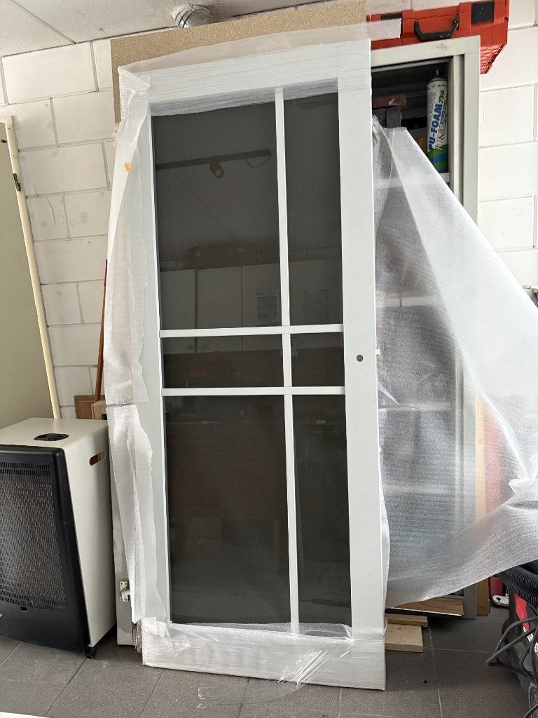 Albo Slimline stompe meranti deur met rookglas en roeden, Ophalen, 80 tot 100 cm, Binnendeur, Nieuw