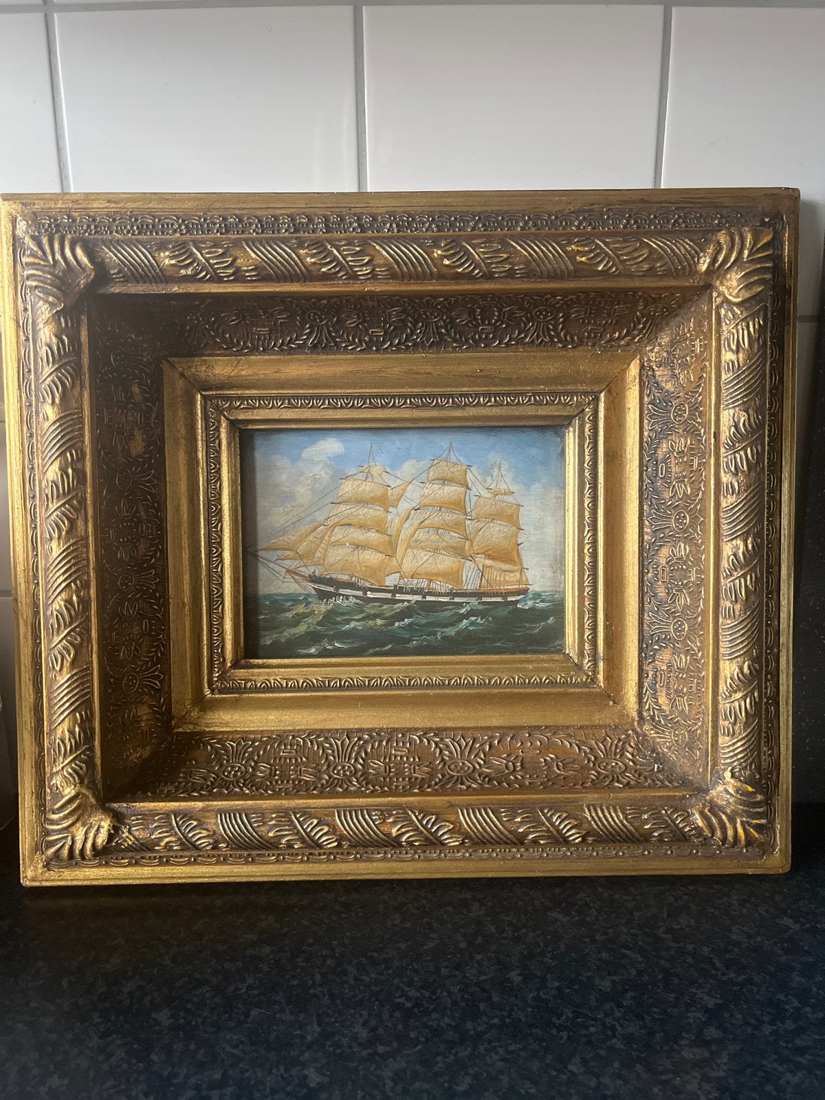 Antiek Schilderij Zeilschip - Maritiem Olieverf op Paneel, Ophalen of Verzenden, Olieverf, Klassiek, Ingelijst