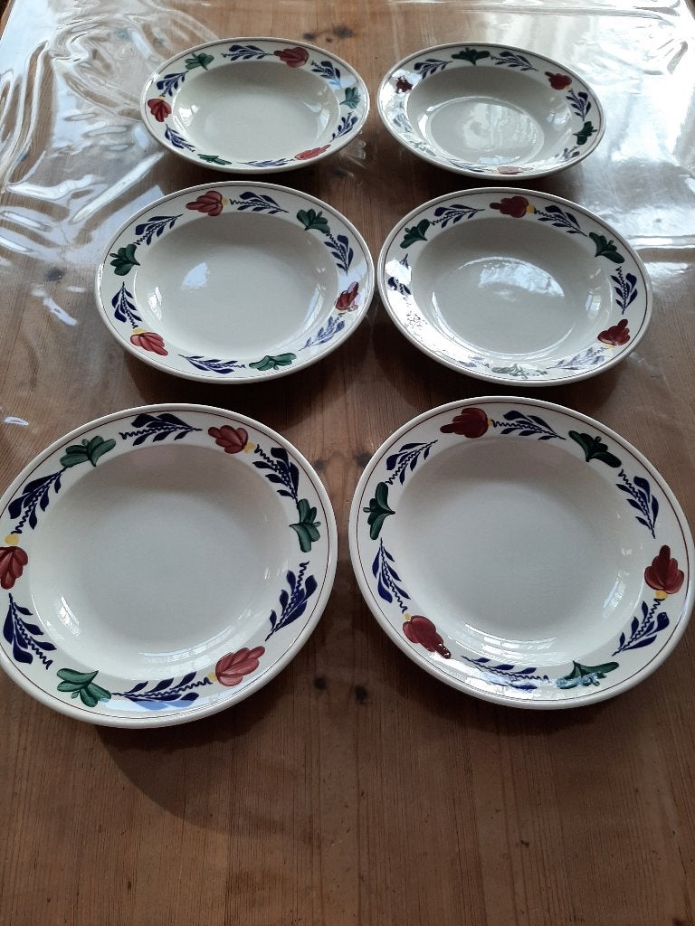 BOERENBONT BOCH - 6 SOEP / PASTA BORDEN - DIA 24 CM, Landelijk/Boerenbont, Ophalen of Verzenden, Zo goed als nieuw, Bord(en)