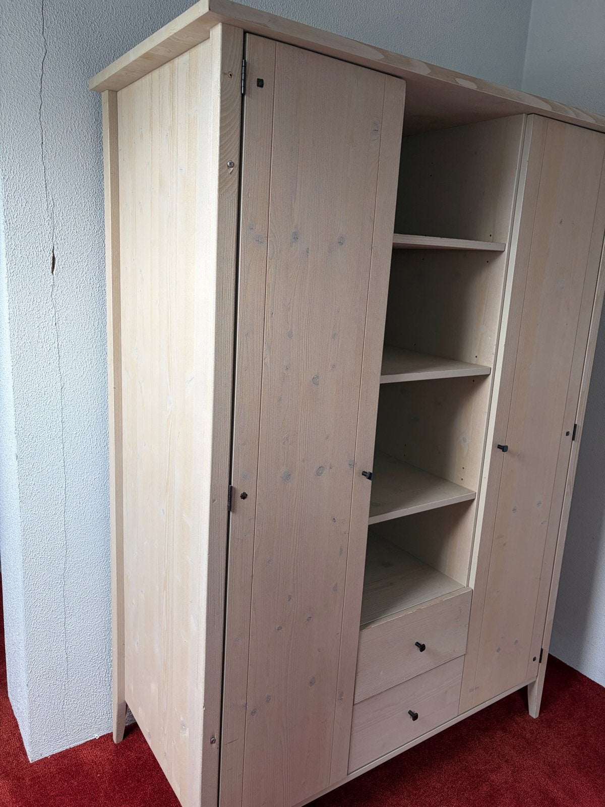 Grenen Hurdal kledingkast met planken en lades, Ophalen, Gebruikt, 100 tot 150 cm, Met lade(s)