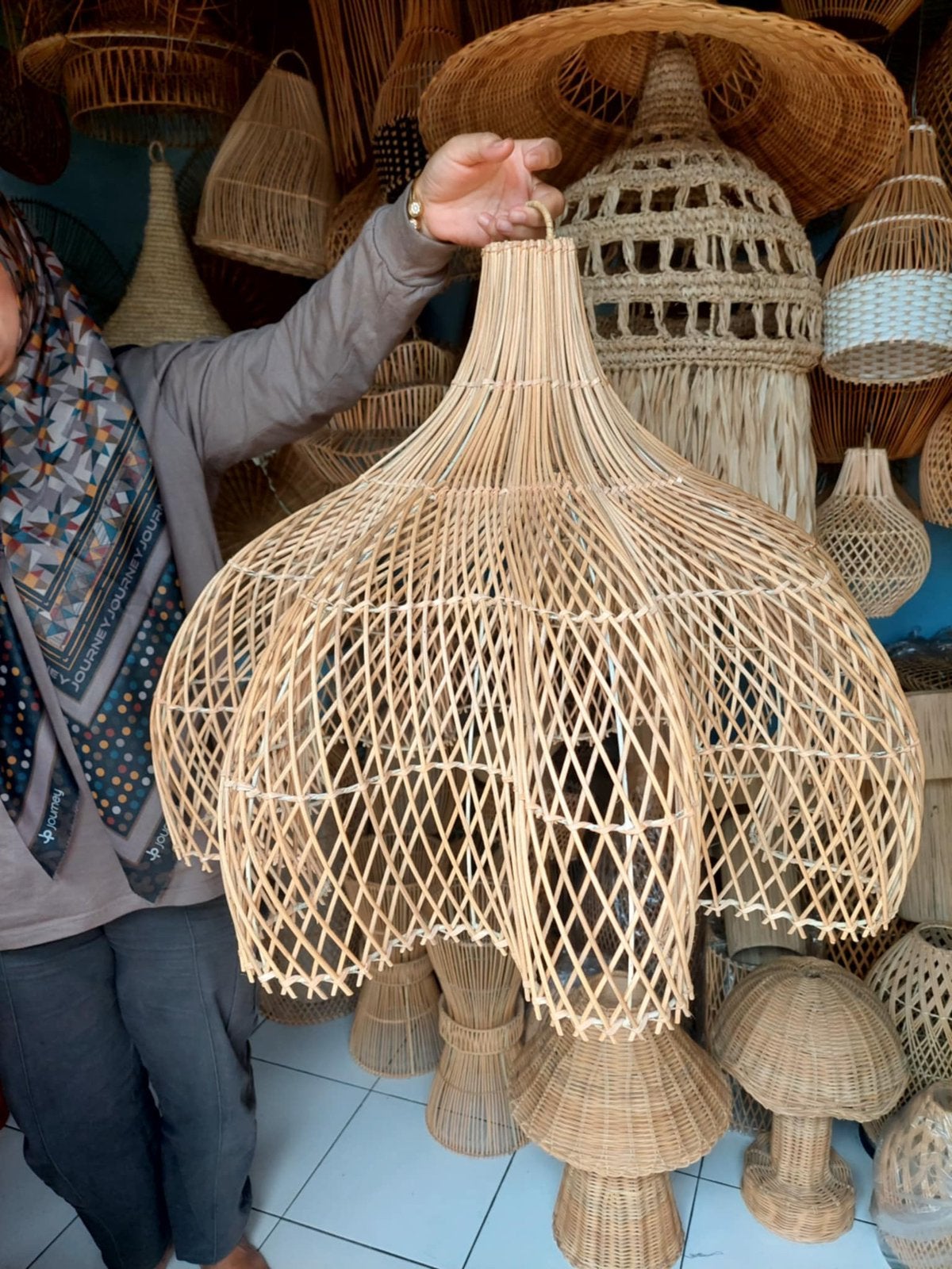 Rotan boho naturel lampen kappen 40 & 50 dia nieuw Bali, Ophalen