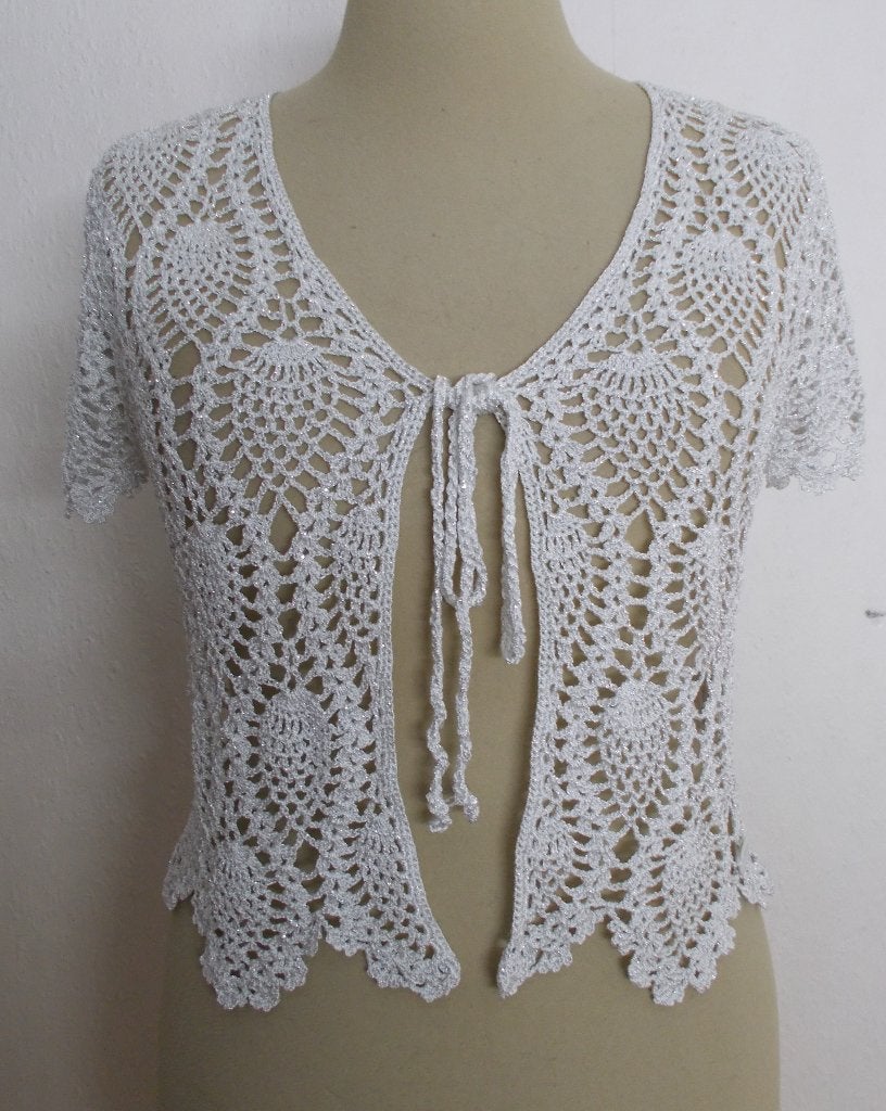 Zilver/grijs crochet gehaakt hesje van Didi! M, Maat 38/40 (M), Verzenden, Zo goed als nieuw, Korte mouw