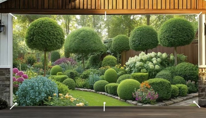 Tuinposter 450x180 cm - Prachtige Groene Tuin, Tuin en Terras, Verzenden, Nieuw