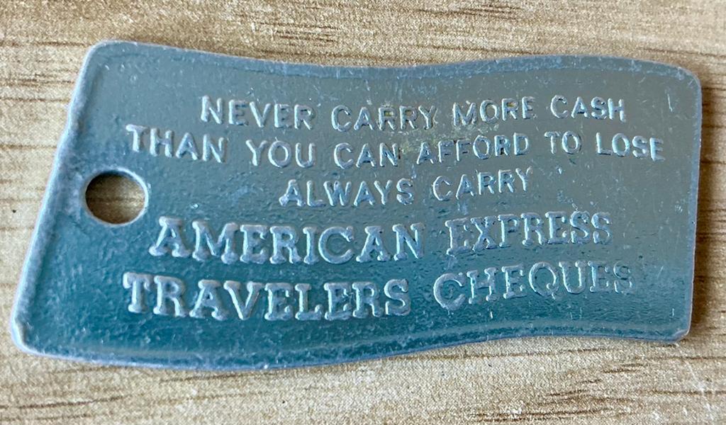 Vintage American Express Travelers Cheque sleutelhanger/tag, Verzamelen, Verzenden, Gebruikt