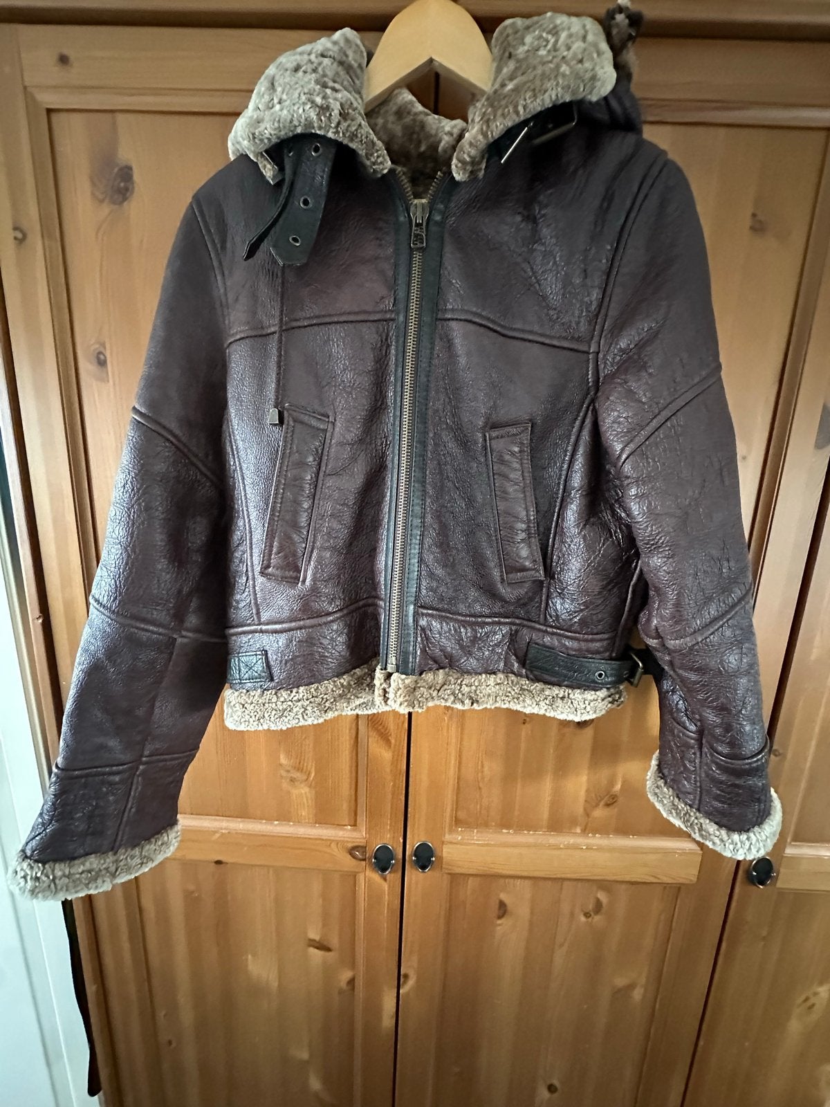 Bruine leren jas met teddy voering, Ophalen, Zo goed als nieuw, Maat 38/40 (M), Bruin