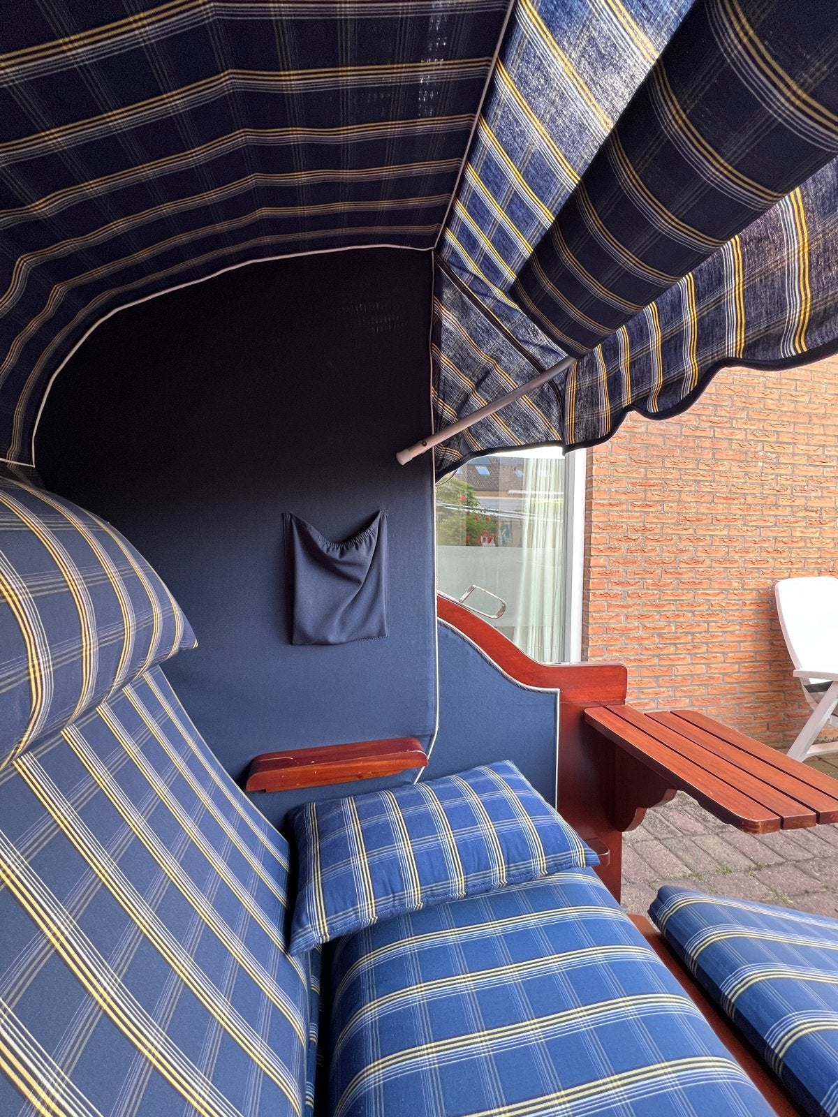 Luxe Strandkorf / Tuincocon - Zo goed als nieuw, Ophalen of Verzenden, Gebruikt, Hout, Verstelbaar