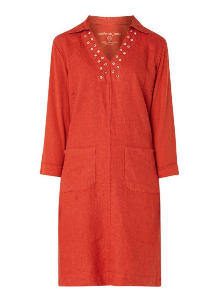 Koraalrood Sandwich linnen jurk tuniek maat 38 ibiza stijl, Kleding | Dames, Maat 38/40 (M), Nieuw, Oranje, Ophalen of Verzenden
