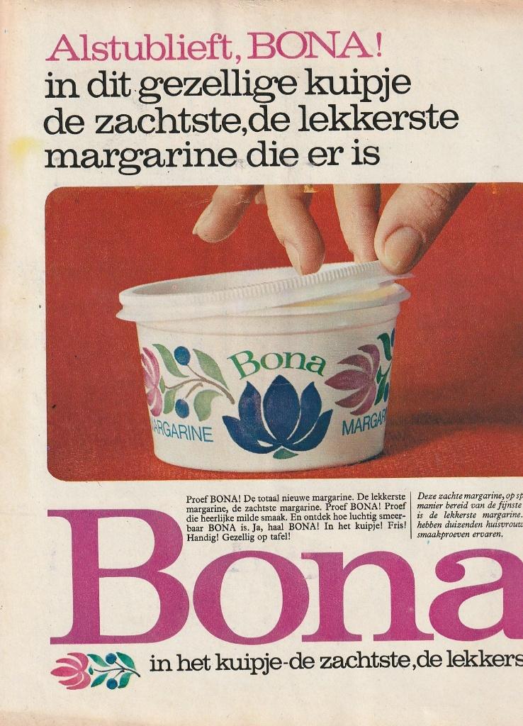 Retro reclame 1966 Bona de lekkerste in het kuipje, Verzamelen, Verzenden, Overige typen