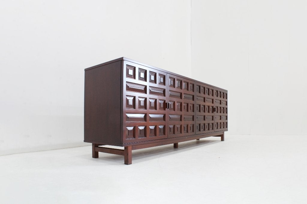 Spanish Brutalist Sideboard Credenza, Met deur(en), 150 tot 200 cm, Vintage, Ophalen of Verzenden