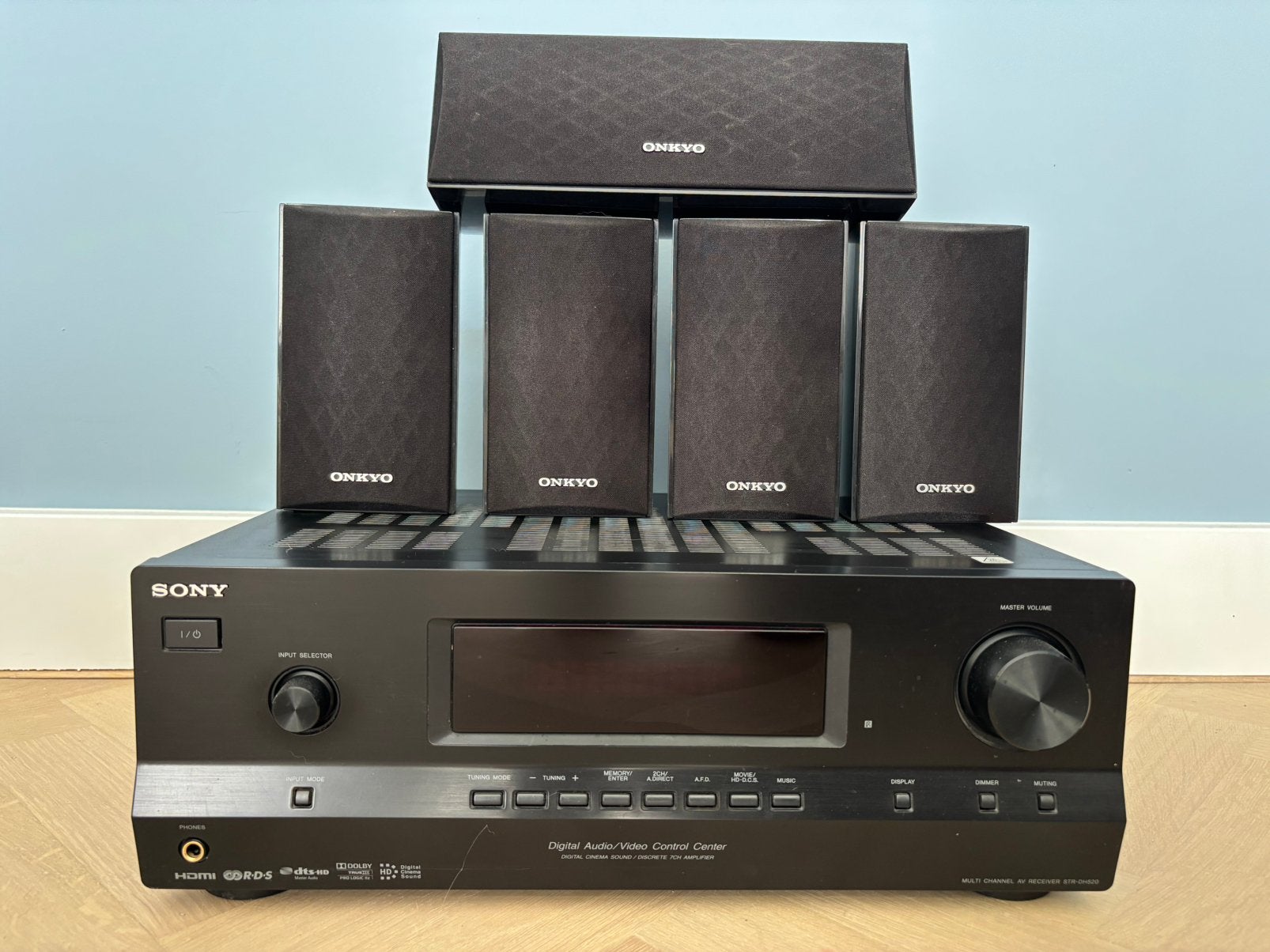 Sony str dh520 receiver met onkyo speakers, Ophalen, 70 watt of meer, Zo goed als nieuw, Overige spelers