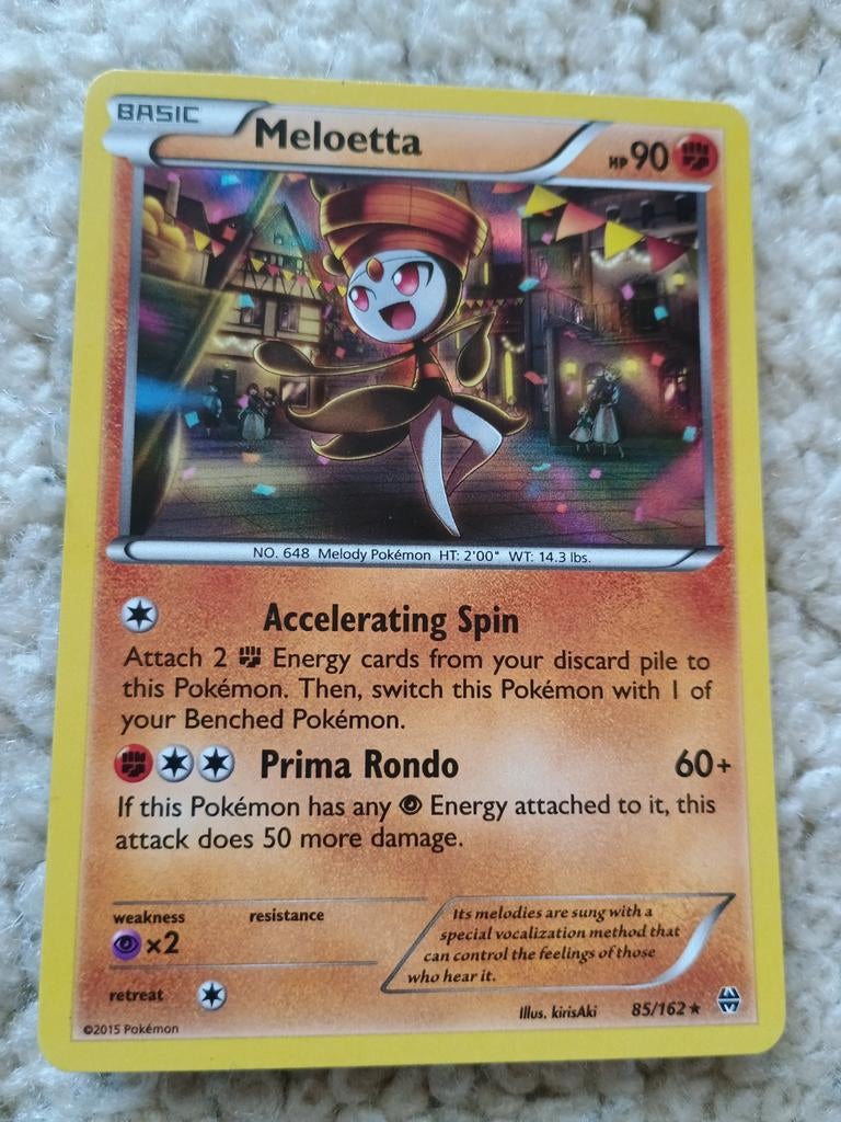 Meloetta holo rare 85/162 pokemon kaart, Ophalen of Verzenden, Zo goed als nieuw, Losse kaart, Foil