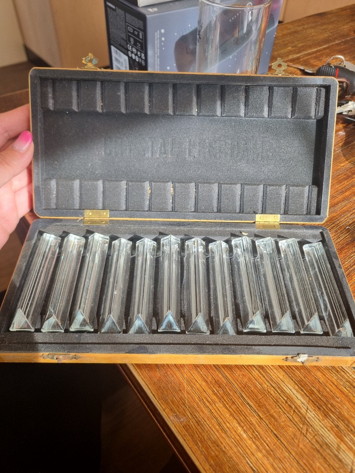 Vintage Kristallen Lenzen Set in Houten Kistje, Ophalen of Verzenden