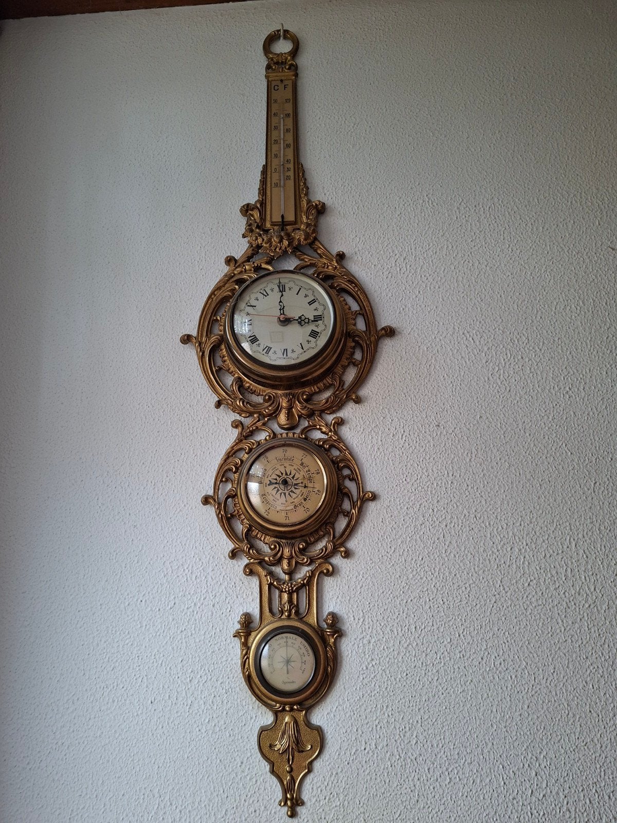 Antieke Barometer Klok Thermometer Messing, Ophalen